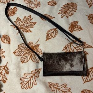real cow print cross body purse